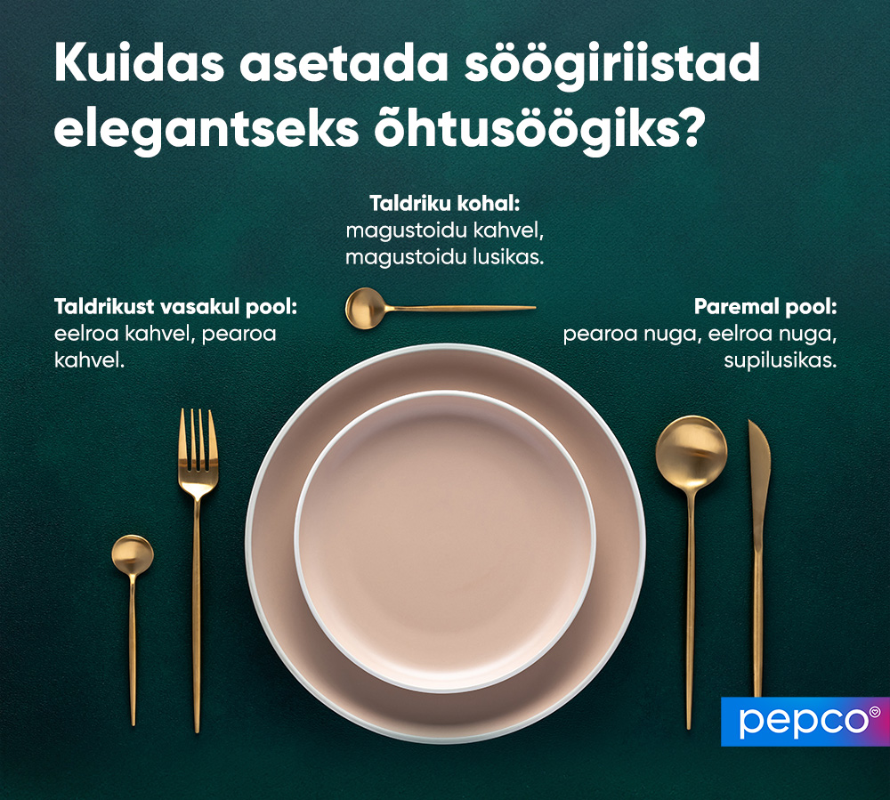 Pepco infograafika Kuidas paigutada söögiriistad elegantseks õhtusöögiks? 