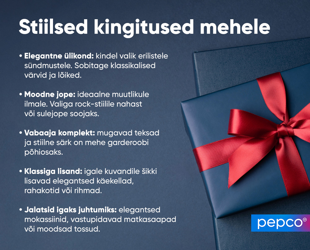 Pepco infograafika abikaasale mõeldud kingiideedest riiete teemal