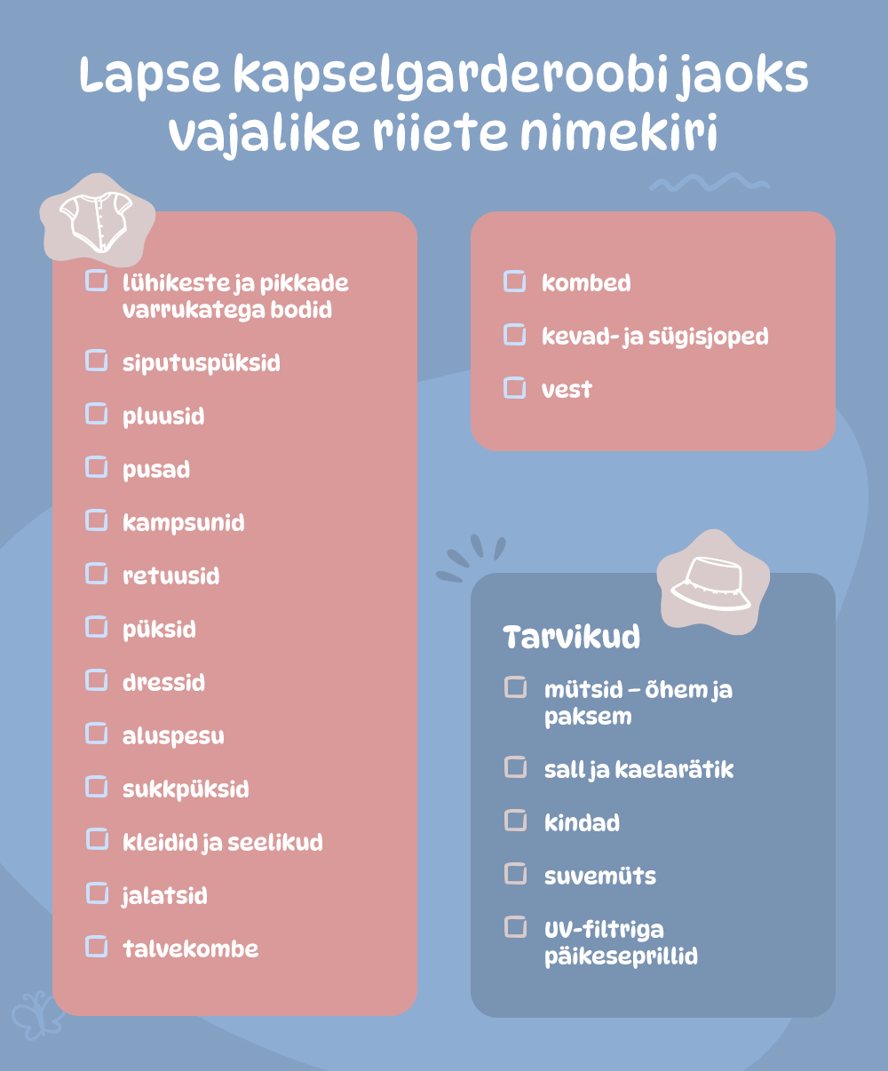 Lapse kapselgarderoobi jaoks vajalike riiete nimekiri 